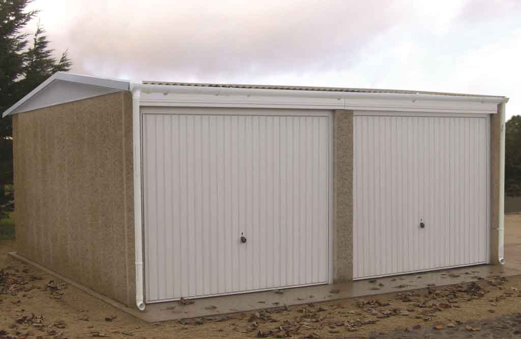 Concrete Garages Campden - Campden garage with two double up and over doors with guttering